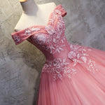Pink Off the Shoulder Lace Flowers Ball Gown Prom Dress Sweet 15 /16 years Debutante Quinceanera Gown