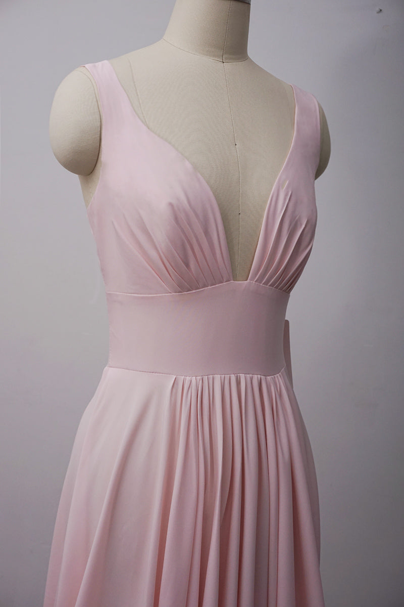 Ice Pink Sexy V Neck Bridesmaid Dress for Wedding with Straps PL332