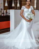 Romantic Short Sleeces Mermaid Lace Wedding Dress 2023