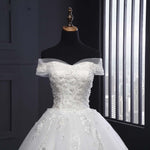 Luxury Off Shoulder Court Train Lace Wedding Dresses  White Bridal Gown A Line Robe De Mariee WD610