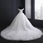 Luxury Off Shoulder Court Train Lace Wedding Dresses  White Bridal Gown A Line Robe De Mariee WD610