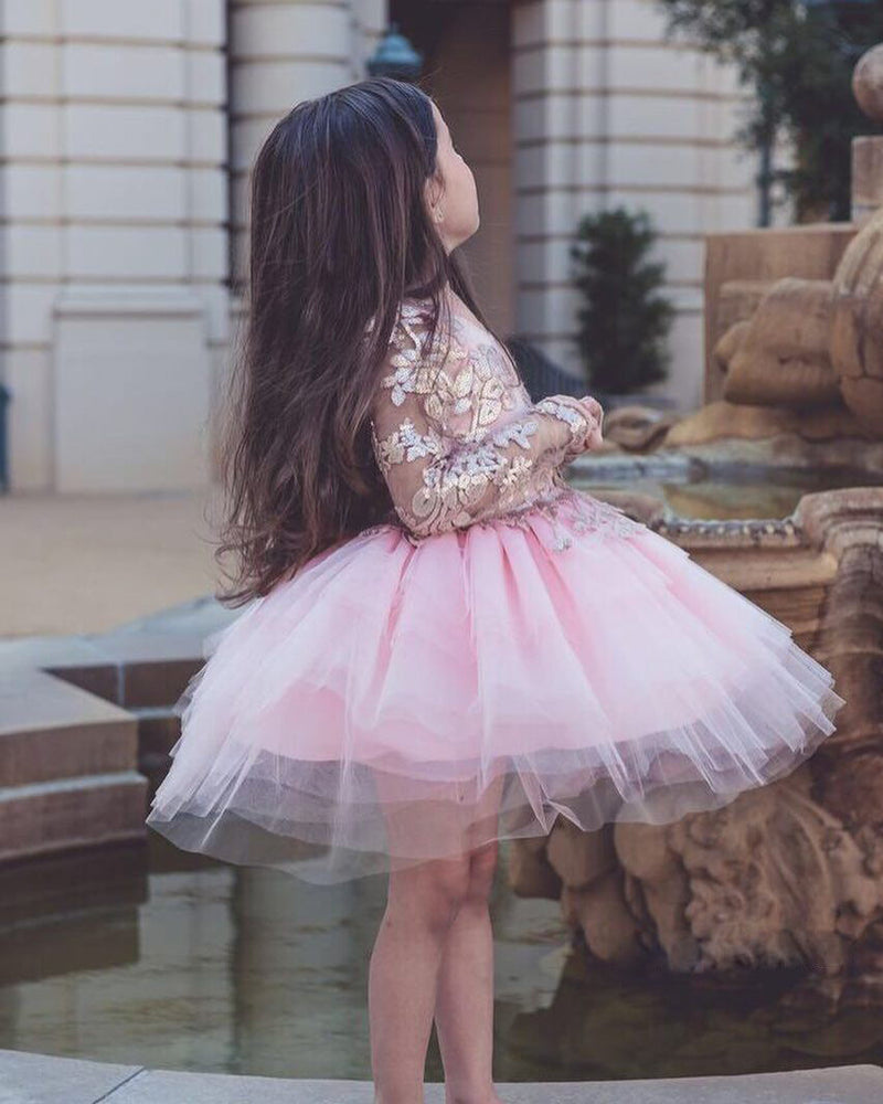Short Ball Gown Princess Girls Pageant Dresses Kids Formal Gowns Long Sleeves