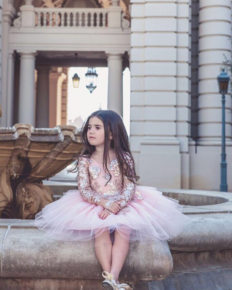 Short Ball Gown Princess Girls Pageant Dresses Kids Formal Gowns Long Sleeves