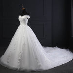 Luxury Off Shoulder Court Train Lace Wedding Dresses  White Bridal Gown A Line Robe De Mariee WD610