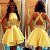 Yellow Cross Back Satin Short Prom Homecoming Dresses 8th Grade Dress SP621