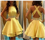 Halter A Line  Junior Prom Dress Short 8th Grade Semi Formal Party Gown Girls Homecoming Dress Short with Beading Belt SP245