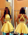Yellow Cross Back Satin Short Prom Homecoming Dresses 8th Grade Dress SP621