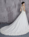 2022 Boat Neck A Line Elegant Bride Gown Romantic Lace White Wedding Dress WD541