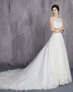 2022 Boat Neck A Line Elegant Bride Gown Romantic Lace White Wedding Dress WD541