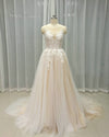 Champagne Beach Summer Wedding Gown Lace Bridal Dresses WD047