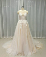 Champagne Beach Summer Wedding Gown Lace Bridal Dresses WD047
