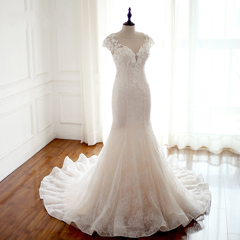 Vestidos de novia románticos de encaje estilo sirena, vestidos de novia con cuentas, vestidos de novia