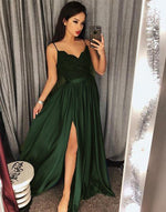 Green Evening Long Party Dresses with Lace PL1451