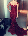Elegant Mermaid Sequins Evening Party Dress Long with Straps women Outfit 2019 PL914