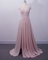 Blush Pink Bridesmaid Dresses Long Women Sexy Slit V Neck Women Wedding Party Gown