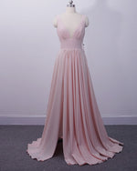 Blush Pink Bridesmaid Dresses Long Women Sexy Slit V Neck Women Wedding Party Gown