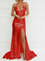Bling Bling Sequined Rose Gold Mermaid Evening Dresses Women Long Party Gown with Slits PL212