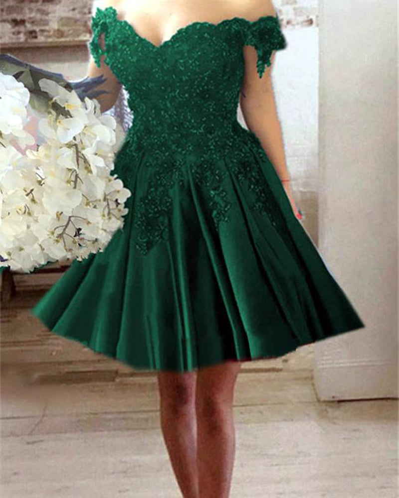 Blue/Red/Green Lace Off the Shoulder Short Prom Dresses Girls 8th Grade Homecoming Cocktail Gown SP632