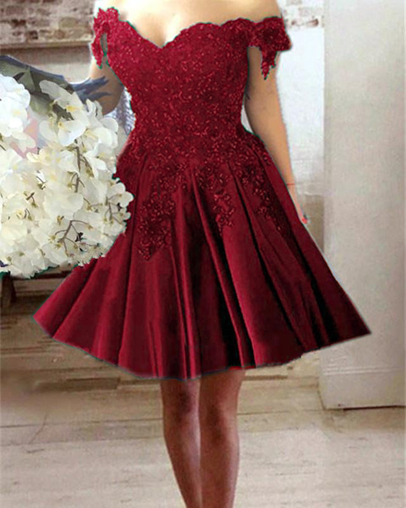Blue/Red/Green Lace Off the Shoulder Short Prom Dresses Girls 8th Grad Siaoryne Blue/Red/Green Lace Off the Shoulder Short Prom Dresses Girls 8th Grad Siaoryne
