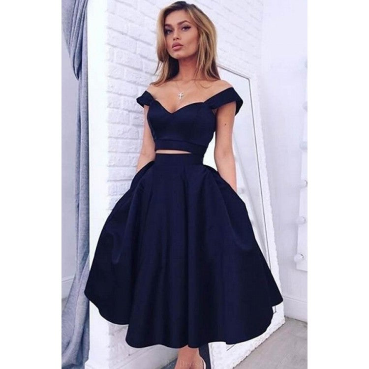 Two Pieces Short Prom Dress Navy Homecoming Party Gown Semi Formal Gown LP0214