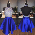 Red Beaded Short Halter Cocktail Homecoming Dress Semi Formal Gown Girls Party Gown SP065