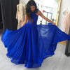 Halter Royal Blue Long Evening Dresses Chiffon Prom Dresses Party Gown