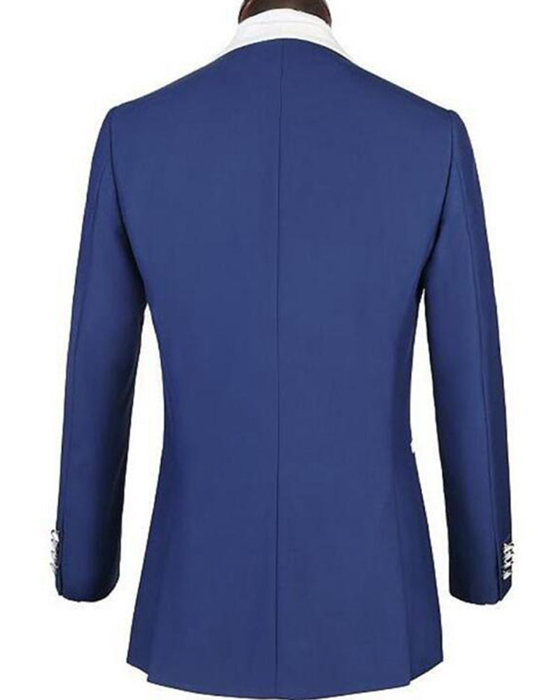 Blue and White Groomsmen Men Wedding Suit Tuxedo Formal Wear