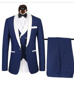 Blue and White Groomsmen Men Wedding Suit Tuxedo Formal Wear