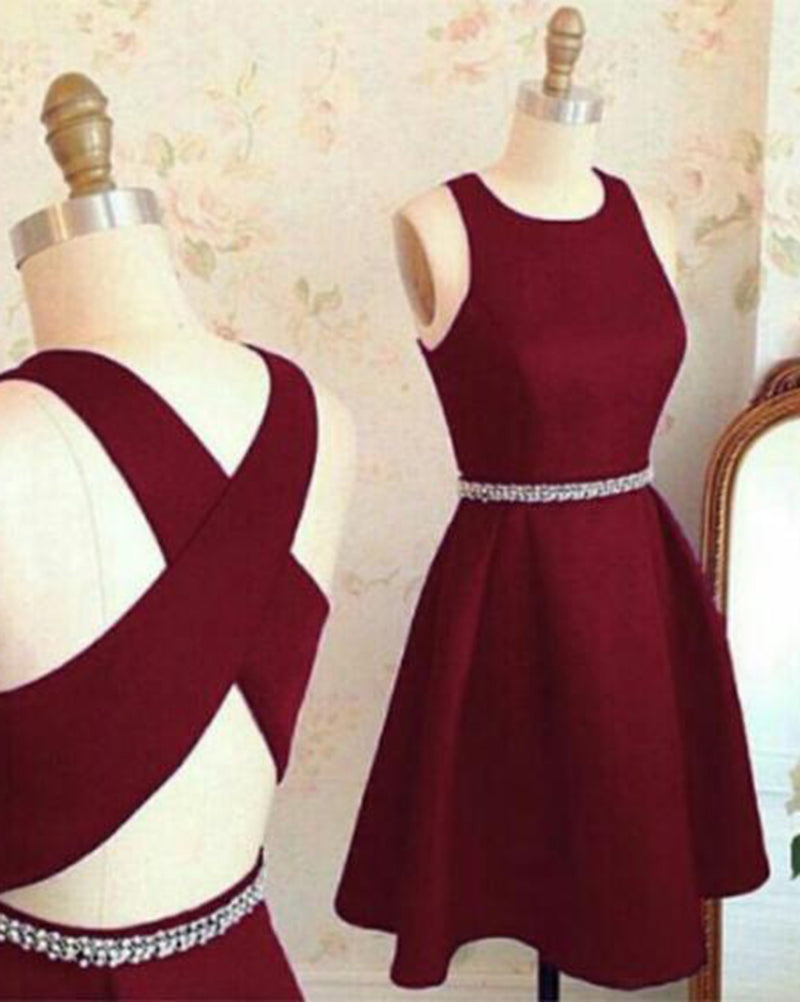 Wine Red Short Homecoming Dress Girls Semi Formal Party Gown for 8th Junior Prom