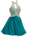 Siaoryne Chiffon A Line high neck short prom dress beading homecoming dresses