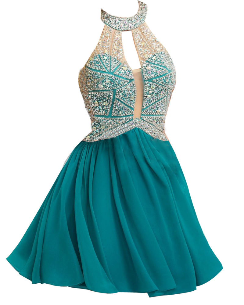 Siaoryne Chiffon A Line high neck short prom dress beading homecoming dresses