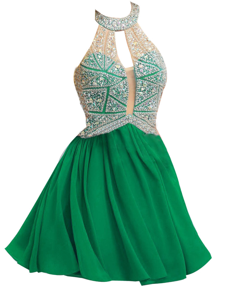 Siaoryne Chiffon A Line high neck short prom dress beading homecoming dresses