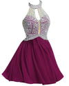 Siaoryne Chiffon A Line high neck short prom dress beading homecoming dresses