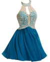 Siaoryne Chiffon A Line high neck short prom dress beading homecoming dresses
