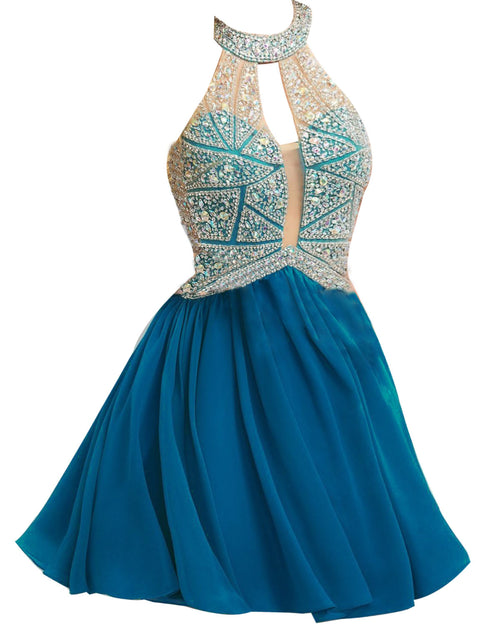 Siaoryne Chiffon A Line high neck short prom dress beading homecoming dresses