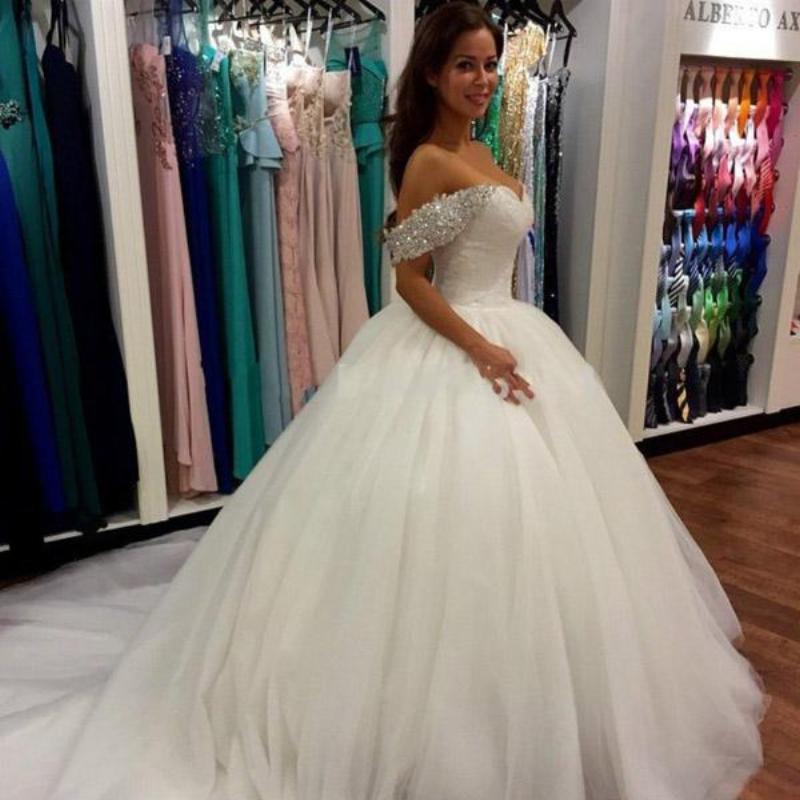 Off Shoulder Wedding Dress,Ball Gown Wedding Dress, Sweetheart Wedding Dress,Crystals Wedding