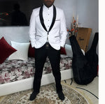LP5506 Men Suit White Tuxedo With Black Lapel Wedding Suit For Men Slim Fit Groom Party (Jacket+Pant)