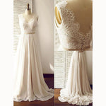 Classic Simple Cap Sleeves V Neck Chiffon and Lace Wedding Dress Beach Bride Gown with Pink Sash