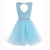 Baby Blue Lace Puffy Short Party Dress Graduation Junior Prom Cocktail Gown