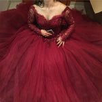 Burgundy Long Sleeves Quinceanera Dress Sweet 15 Dresses Ball Gown Wedding Gown PL2150