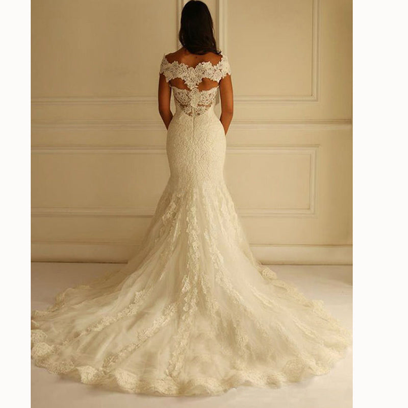 Best Ivory Mermaid wedding Gown Lace Bridal Dress Cap Sleeves robe de mariée 2020