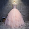 Pink Quinceanear Dress Ball Gown Scoop Neck Lace Prom Gown