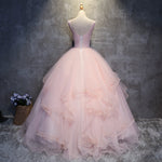 Pink Quinceanear Dress Ball Gown Scoop Neck Lace Prom Gown