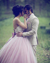 Romantic Ivory Lace Lotus Pink Ball Gown Wedding Dress for Women PL2154