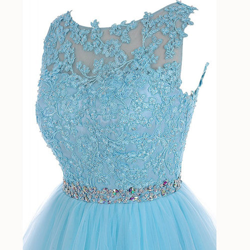 Baby Blue Lace Puffy Short Party Dress Graduation Junior Prom Cocktail Gown