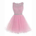Baby Blue Lace Puffy Short Party Dress Graduation Junior Prom Cocktail Gown