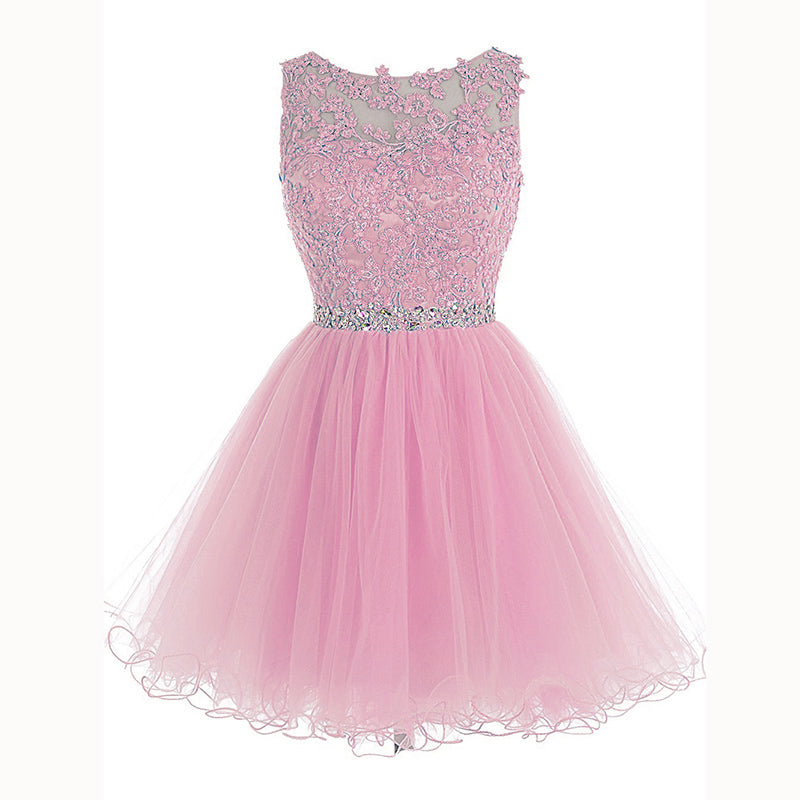 Baby Blue Lace Puffy Short Party Dress Graduation Junior Prom Cocktail Gown