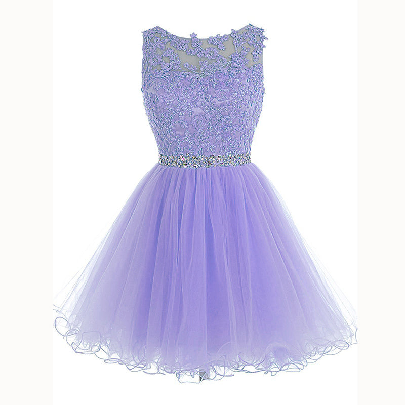 Baby Blue Lace Puffy Short Party Dress Graduation Junior Prom Cocktail Gown