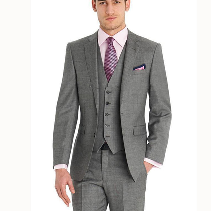 Custom Made Smoking Terno Cinza Gray suits Men Set Slim Groom Wedding Tuxedos( jacket+Pants+vest)