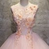 Pink Quinceanear Dress Ball Gown Scoop Neck Lace Prom Gown